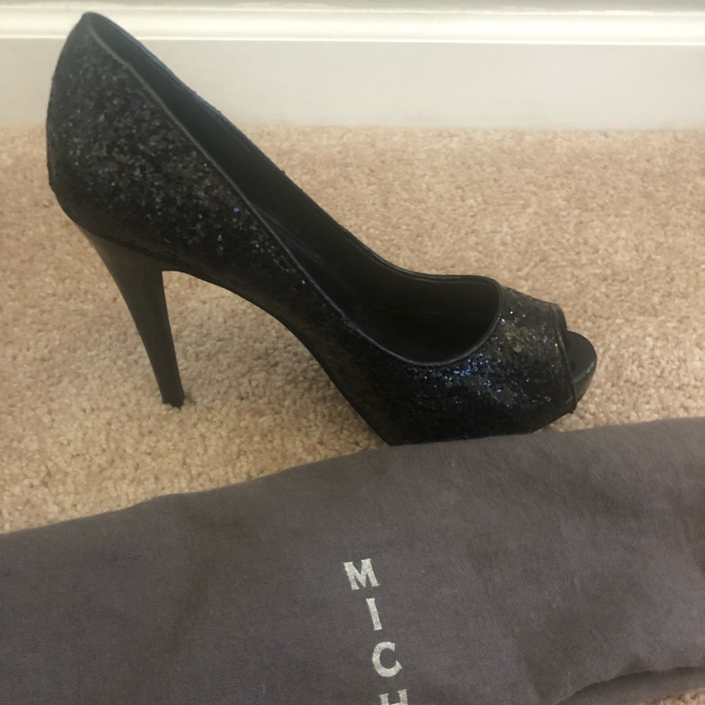 Black Glitter Peeptoe Heels